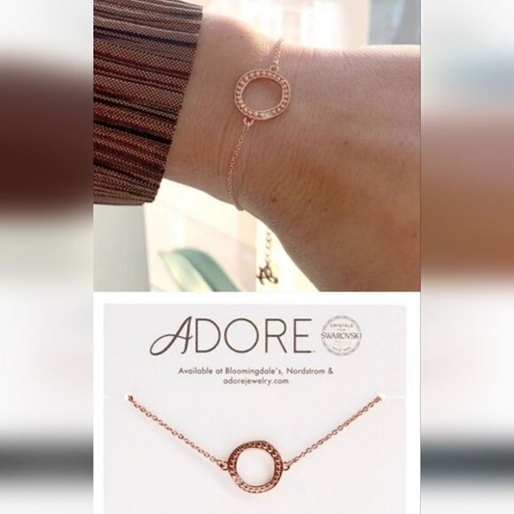 New Adore Organic Circle Rose Gold Bracelet with Swarovski Crystal - Picture 1 of 11